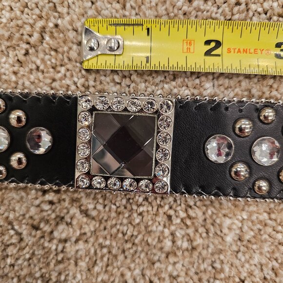 FULL OF BLING! Black Genuine Leather Belt - Medium, Like New main image 4